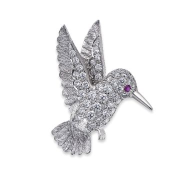 Hummingbird Brooch in White Gold set with Diamonds