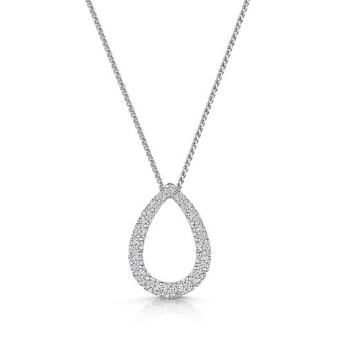 18ct White Gold Open Pear Diamond Pendant