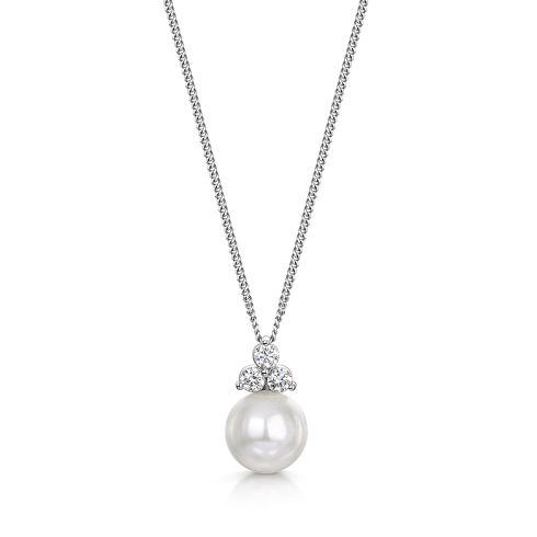 Diamond And Akoya Cultured Pearl Pendant In 18ct White Gold