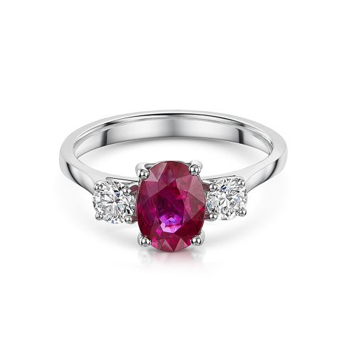 Ruby And Diamond Three Stone Ring In Platinum 950