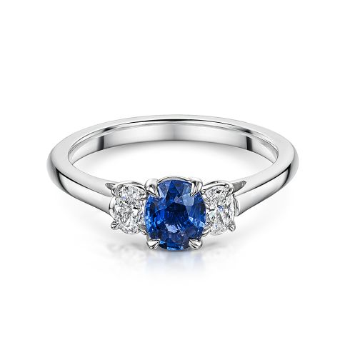 Platinum Sapphire And Diamond 3-Stone Ring
