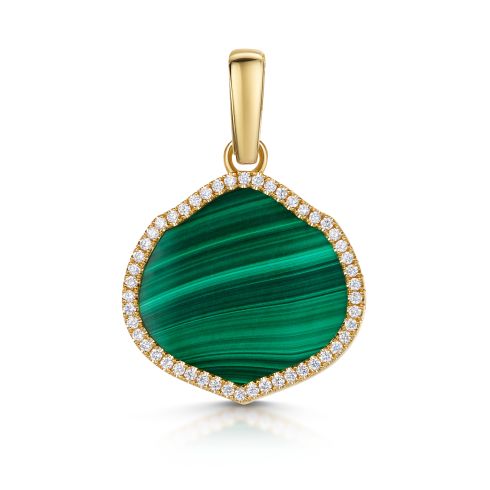 Honos Malachite & Diamond Pendant in 18ct Yellow Gold