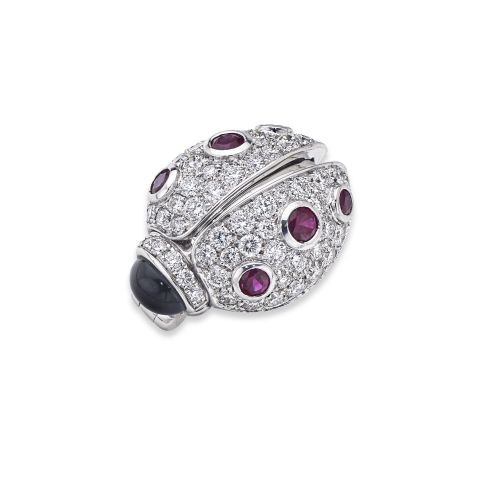 Ladybird Brooch in White Gold with Ruby and White Diamonds