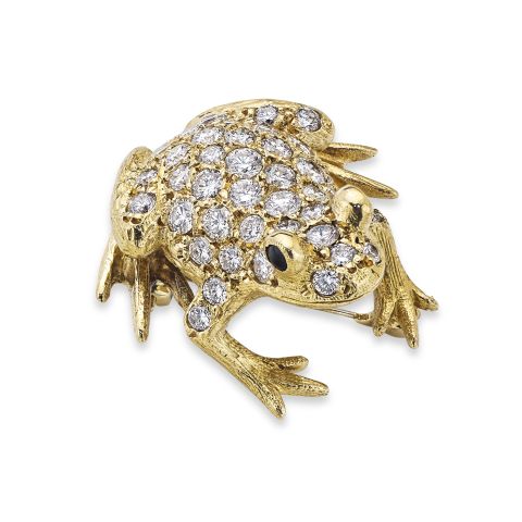 Frog Brooch in Yellow Gold with Diamond Body