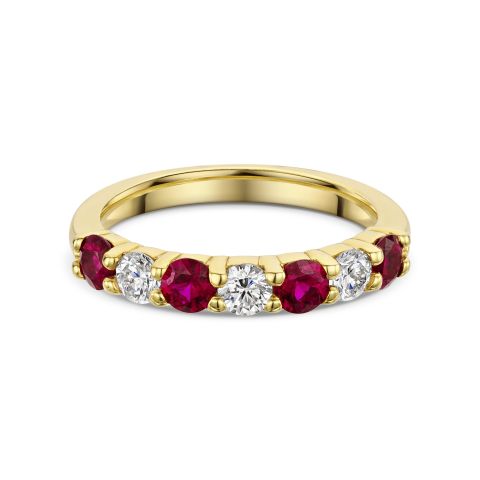 Ruby and Diamond 1/2 Eternity Ring in 18ct Yellow Gold