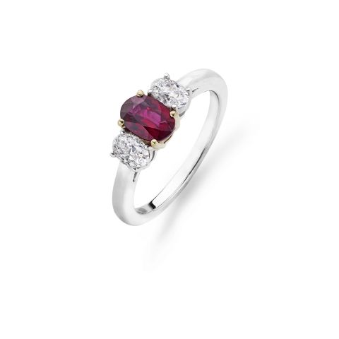 Ruby & Diamond 3-Stone Engagement Ring in Platinum