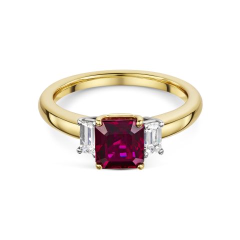Ruby and Diamond 3-Stone Ring in 18ct Yellow Gold