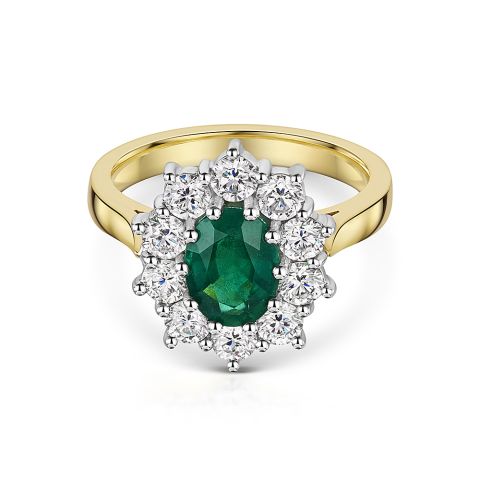 Yellow Gold Emerald and Diamond Cluster Ring