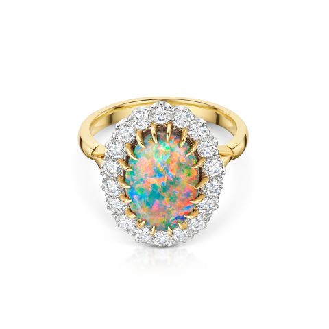 Opal and Diamond Cluster Ring in 18ct Yellow Gold