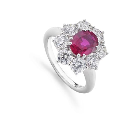 Mozambique Ruby and Diamond Cluster Engagement Ring