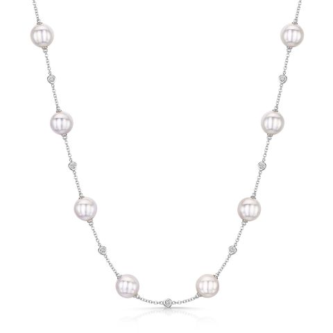 0.44ct Diamond and Akoya Pearl Necklet in 18ct White Gold
