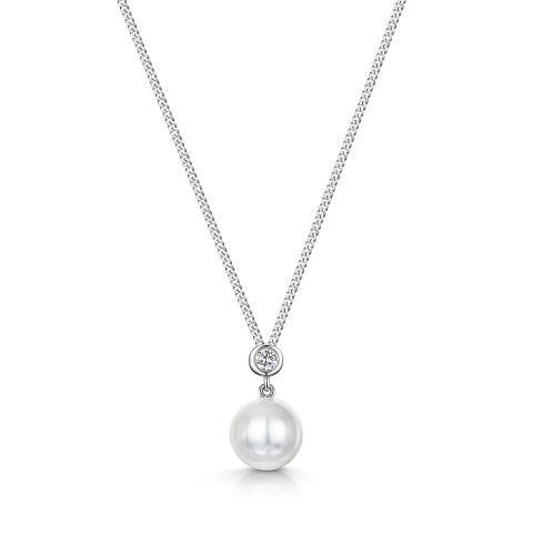 Diamond And Pearl Pendant In 18ct White Gold