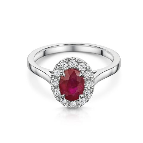 1.15ct Ruby and 0.22ct Diamond Cluster Ring in Platinum