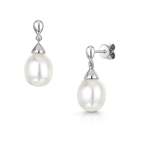 freshwater pearl drop earrings in 18ct white gold