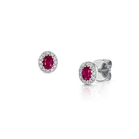 18ct White Gold Ruby and Diamond Cluster Earrings