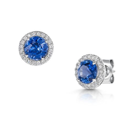 18ct White Gold Diamond and Sapphire Cluster Earrings