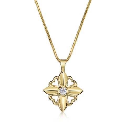 18ct Scottish Gold Star Fleur-De-Lys Diamond Pendant