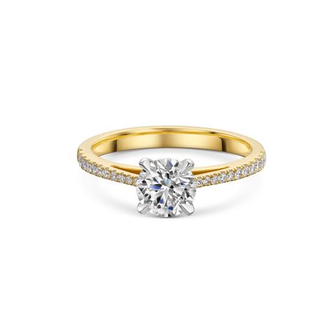 The Engagement Collection: Brilliant-Cut 0.70ct 4 Claw Solitaire Ring With Diamond Shoulders In 18ct Yellow Gold