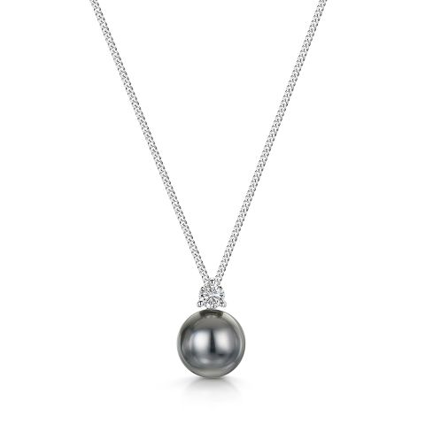 Tahitian Pearl And Diamond Pendant In !8ct White Gold