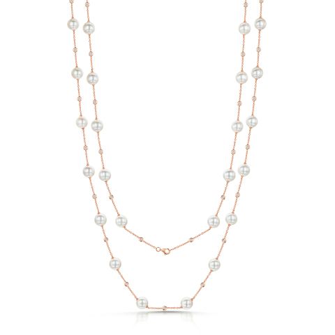 Pearl & Diamond Set Necklace in 18ct Rose Gold