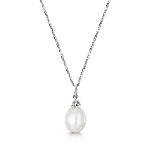 Diamond and Pearl Pendant in White Gold